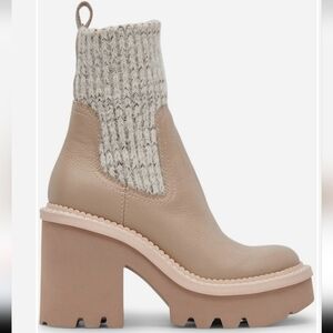 Dolce Vita Drago Taupe Leather Platform Chunky Heel Sweater Top #96 Size 10